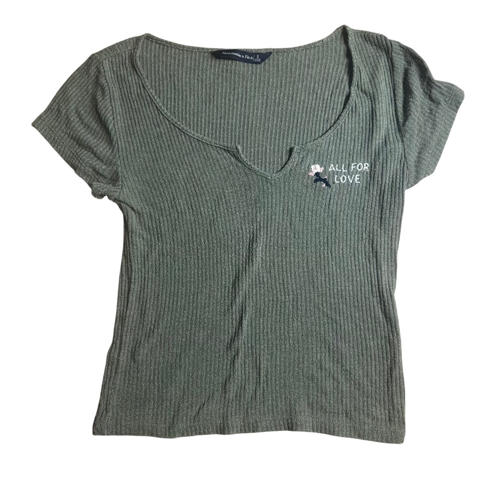 Abercrombie & Fitch Olive Green Ribbed Knit Top All For Love Women's Small